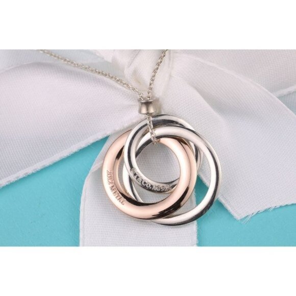 Tiffany & Co. 1837 Interlocking Circles Silver Rubedo Metal Necklace 18" Chain - Picture 7 of 11